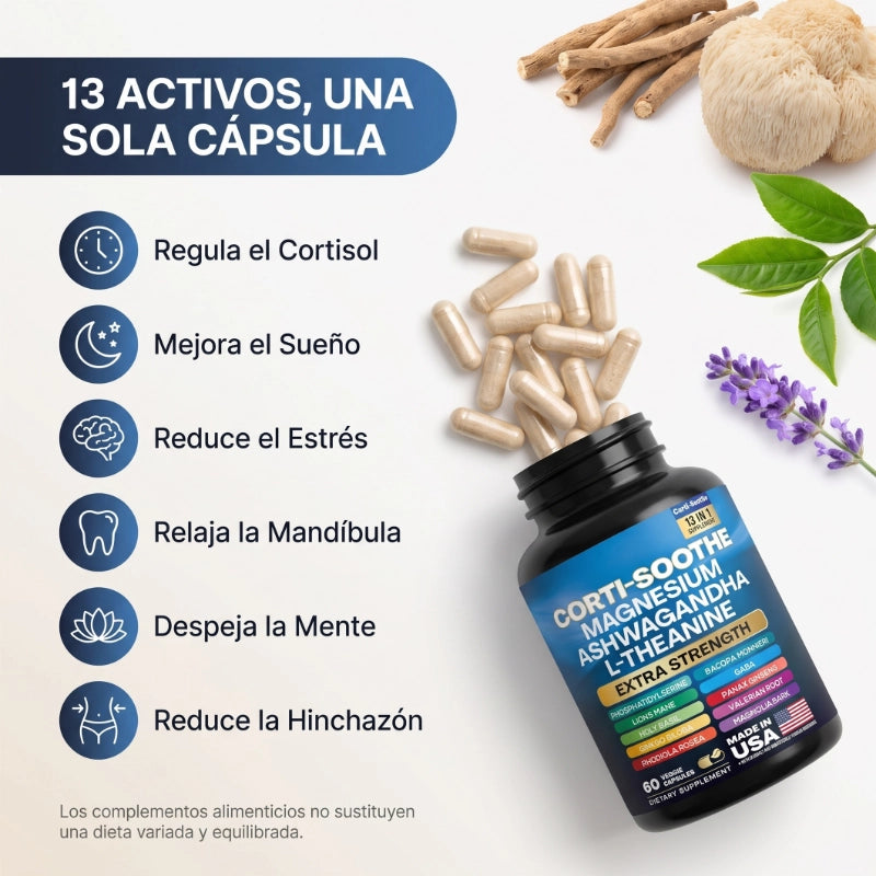 Corti-Soothe 13 en 1: Frena el Cortisol que te Mantiene en Alerta 24/7 - Resultados Desde el Día 1