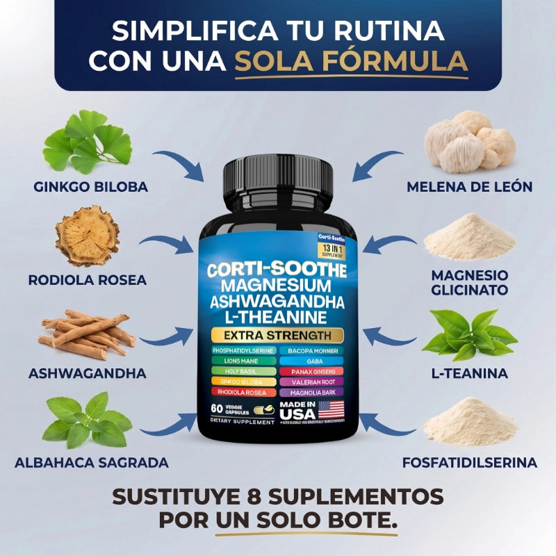 Corti-Soothe 13 en 1: Calma El Estrés, Regula El Cortisol, Duerme Profundo - Desde El Día 1