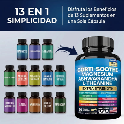Corti-Soothe 13 en 1: Calma El Estrés, Regula El Cortisol, Duerme Profundo - Desde El Día 1