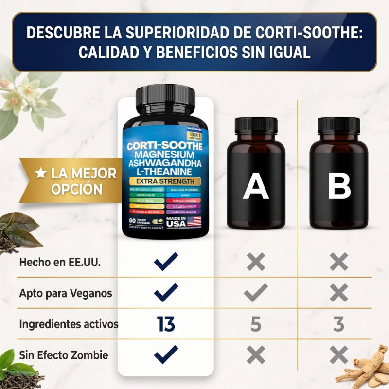 Corti-Soothe 13 en 1: Calma El Estrés, Regula El Cortisol, Duerme Profundo - Desde El Día 1