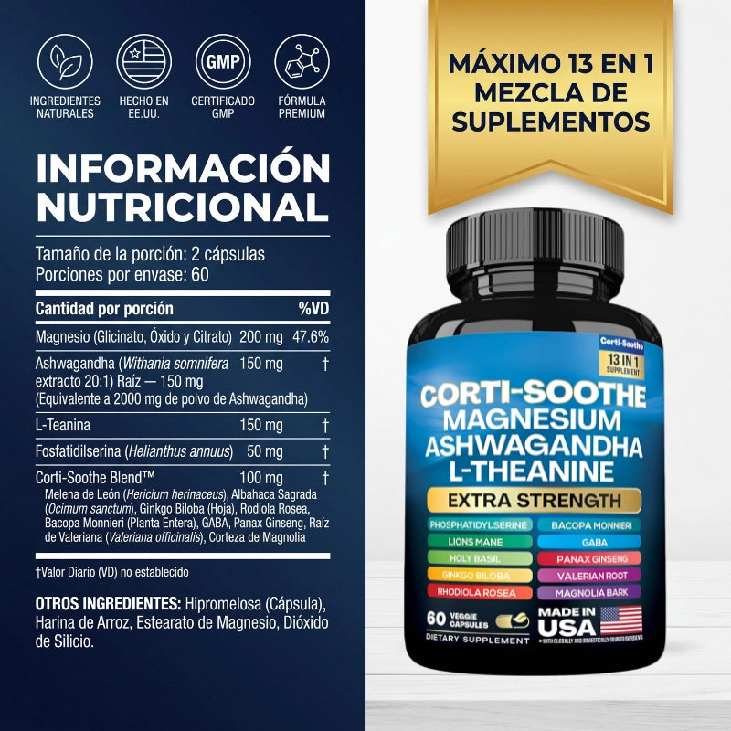 Corti-Soothe 13 en 1: Calma El Estrés, Regula El Cortisol, Duerme Profundo - Desde El Día 1